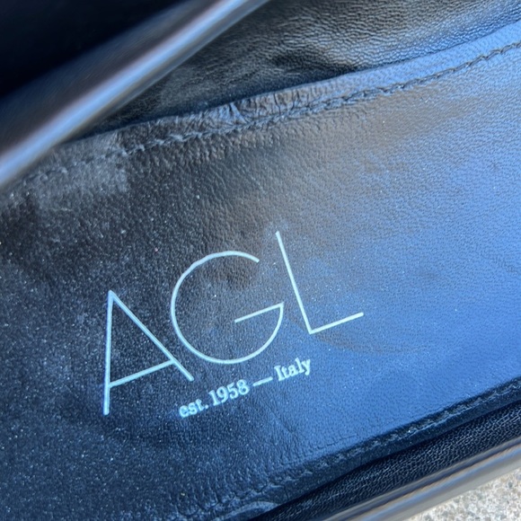 AGL Women's Black Leather Pointy Toe Flats with Silver Detail Size 42 / 12 - Picture 10 of 12